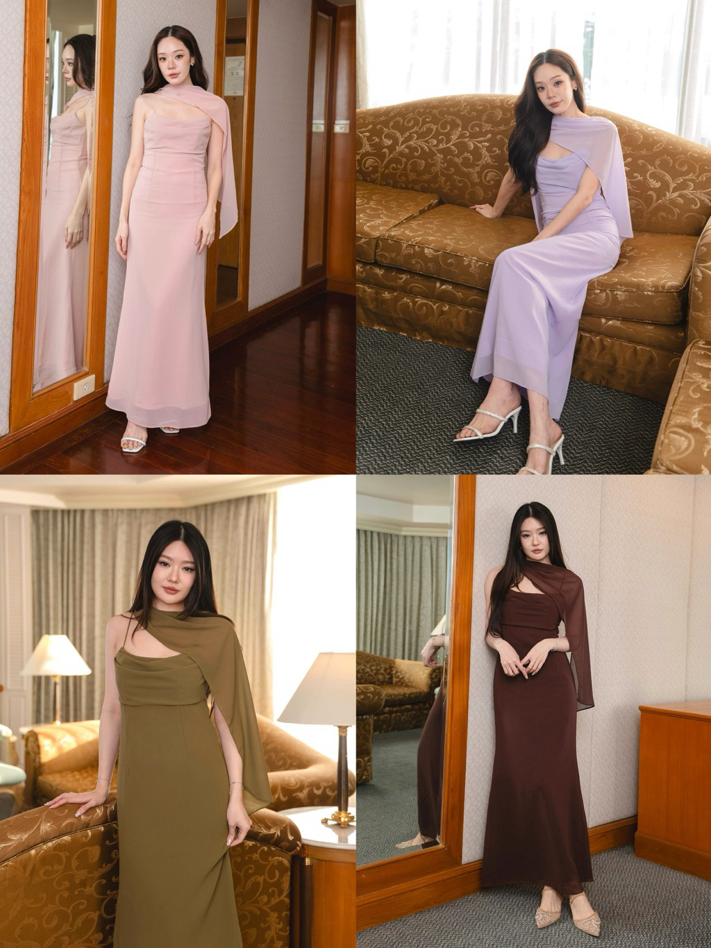 BEVA Camila Dress ชุดออกงานเรียบหรู ไปงานแต่ง ดินเนอร์ ผ้าชีฟองพลิ้ว พรางพุง ไซส์ XS-L มุมมองที่ 4