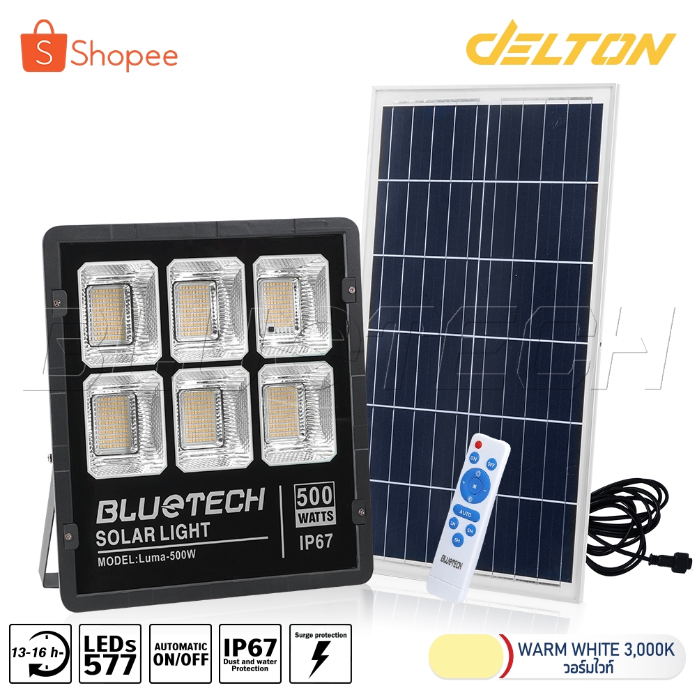 [NOBOX ลดพิเศษ] Bluetech USA ไฟโซล่าเซลล์ ไฟสปอร์ตไลท์ 500W Solar Cell ...