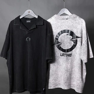 URTHE - เสื้อโปโล ผ้าฟอก สกรีนลาย รุ่น ACID POLO