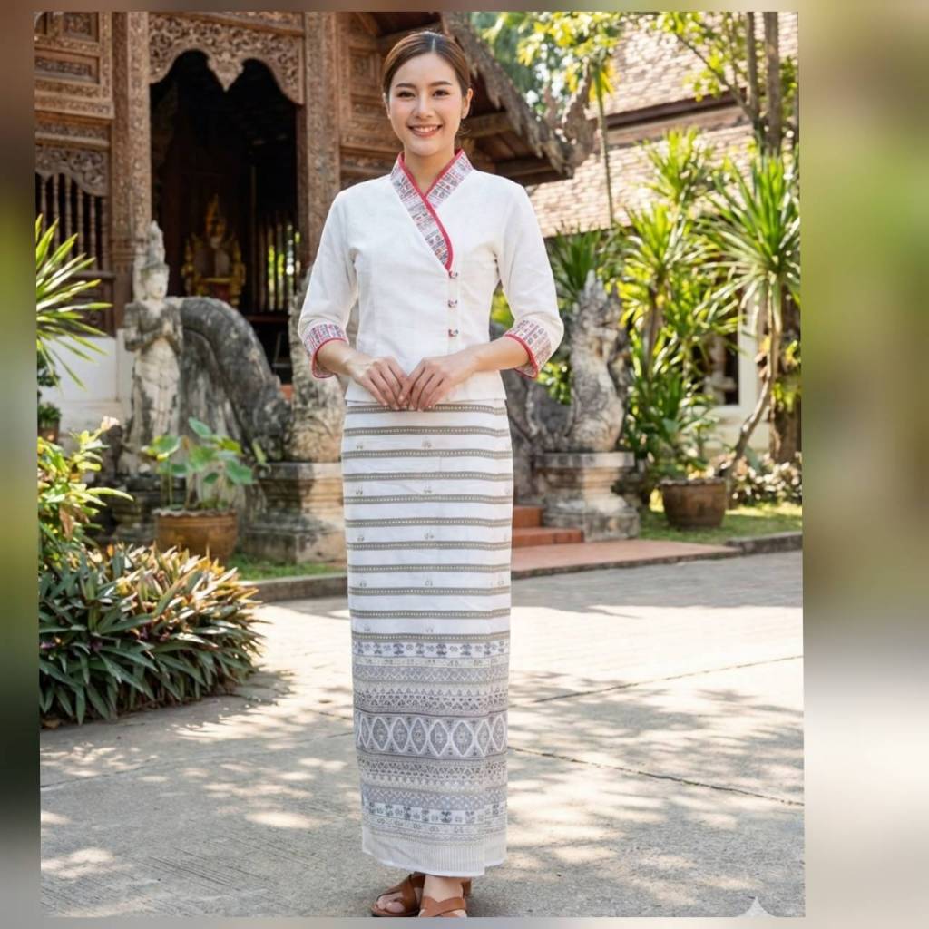 ชุดเจ้านางล้านนาผ้าฝ้ายแท้ ทรงสุภาพ ใส่สบายไม่ร้อน ไซส์ถึง6XL มุมมองที่ 2