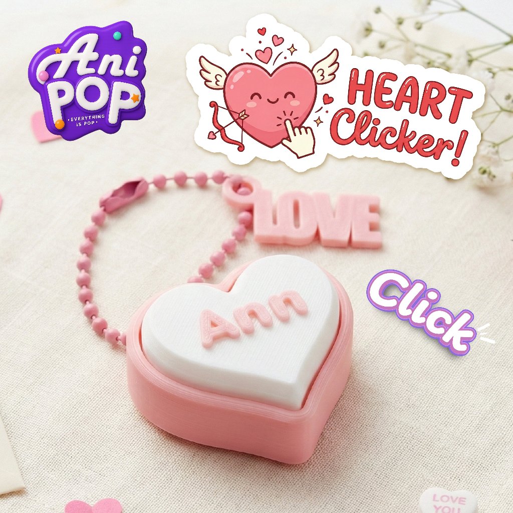 [HC01] HEART Clicker! พวงกุญแจใส่ชื่อได้ รูปหัวใจ คลิ๊กเกอร์ แบบกดได้ ...