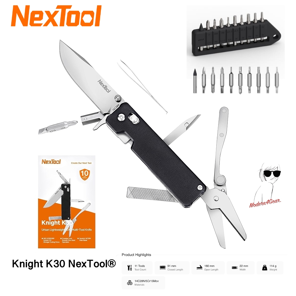 มีดและเครื่องมืออเนกประสงค์ NexTool Knight K30 + ชุดหัวไขควงขนาดต่างๆ ...