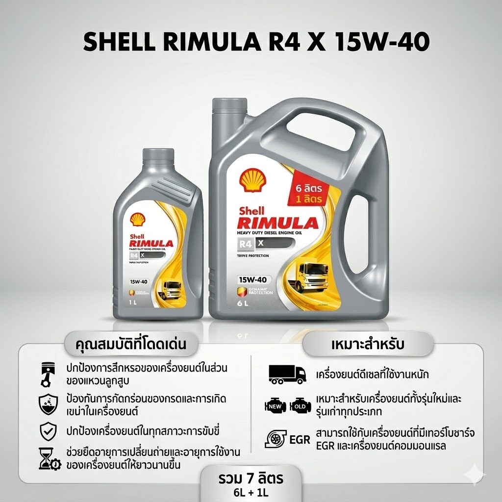 น้ำมันเครื่อง เชลล์ SHELL RIMULA R4X 15W 40 6L + 1L | Shopee Thailand