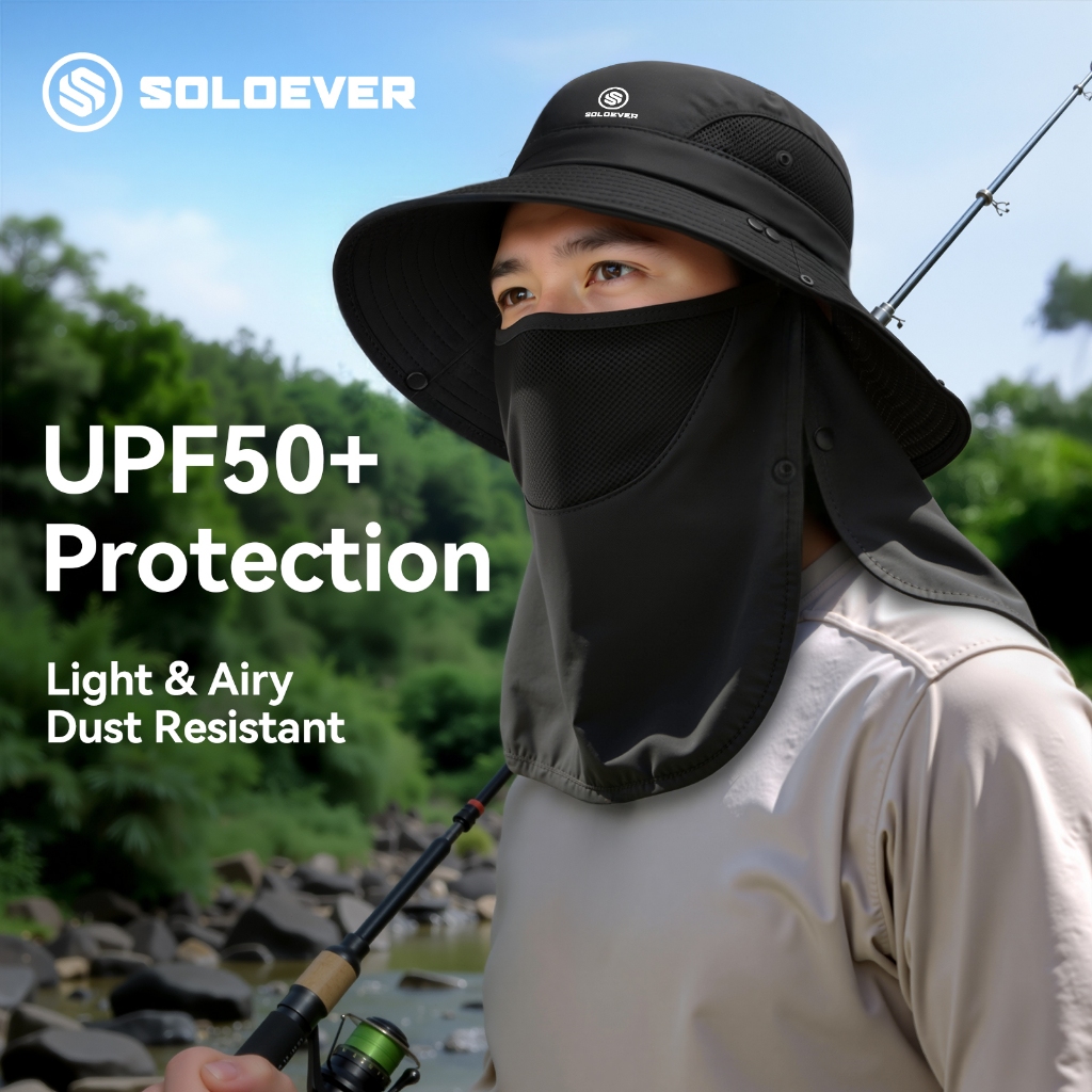 SOLOEVER หมวกกันแดดกันร้อน 360 องศา ปีกกว้างระบายอากาศได้ดี UV ดีเยี่ยม ถอดประกอบได้ 2 in 1