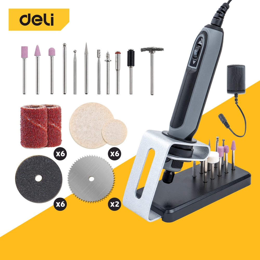 Deli ชุดเครื่องเจียรไฟฟ้ามินิ เครื่องมืออเนกประสงค์ เครื่องมือแกะสลัก มอเตอร์Mabuchi งานแฮนด์คราฟต์ straight grinder