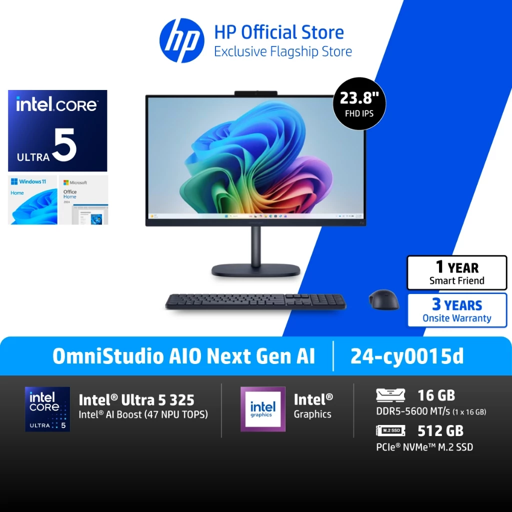 HP OmniStudio AIO NG AI| Ultra 5 325 | Intel Graphics |16/512 | 24" IPS FHD | Win11+MS24 | 3Yrs