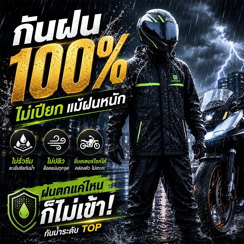 ⛈แฟชั่น กันน้ำ หนา เสื้อกันฝน ชุดกันฝน ขี่ มอเตอร์ไซค์