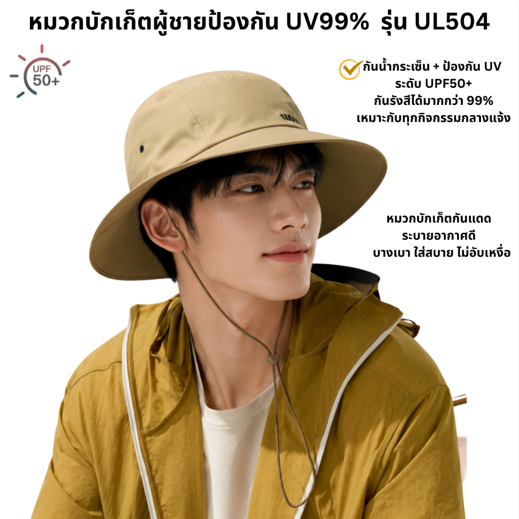 Beneunder หมวกกันแดด กันUV 99%+ UPF50+ สำหรับผู้ชาย รุ่นUL504 หมวกบักเ ...