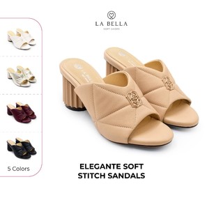 LA BELLA  รองเท้าส้นสูงเปิดส้นหนังแกะ รุ่น ELEGANTE SOFT STITCH SANDALS 5 สี