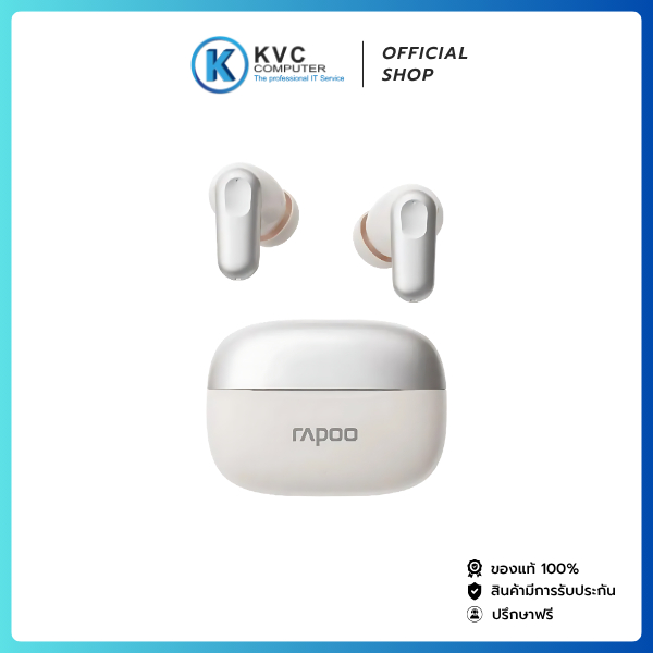 Rapoo T100 WH หูฟังไร้สาย TWS Bluetooth 5.4 อินเอียร์ ไมค์ HD ใช้งานสูง ...