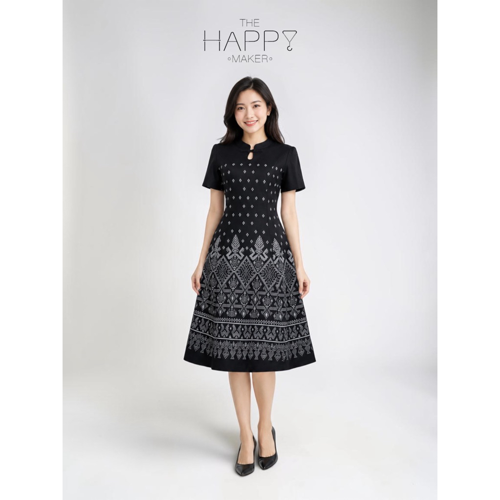 เดรสผ้าไทยทรงย้วยคอจีน อัดกาว ใส่ทำงานสวยไม่อาย ไซส์ใหญ่ พรางพุง มุมมองที่ 4
