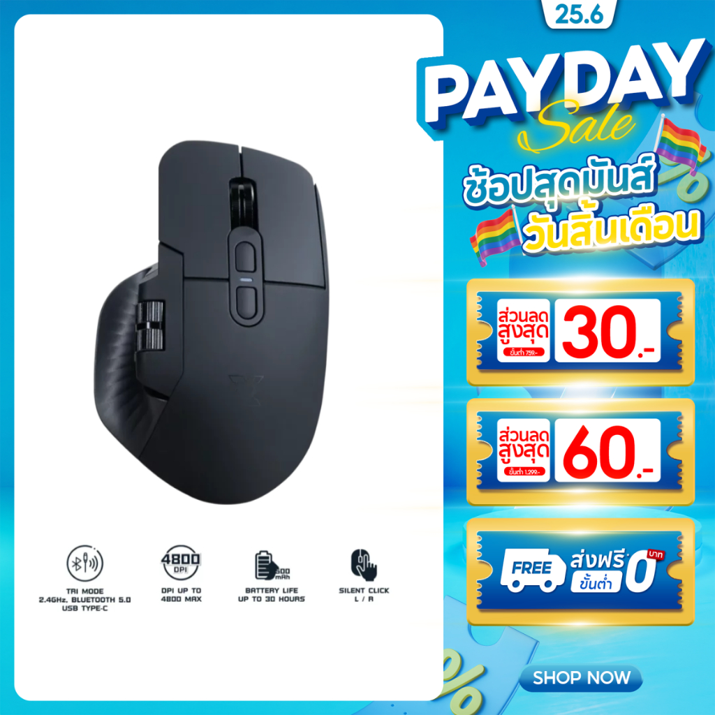 [ประกัน 2 ปี] NUBWO Gaming Mouse X213 CRONYX Tri-Mode 2.4GHz Wireless / Bluetooth 5.0 / USB Type-C เหมาะสำหรับสายเกมมิ่ง
