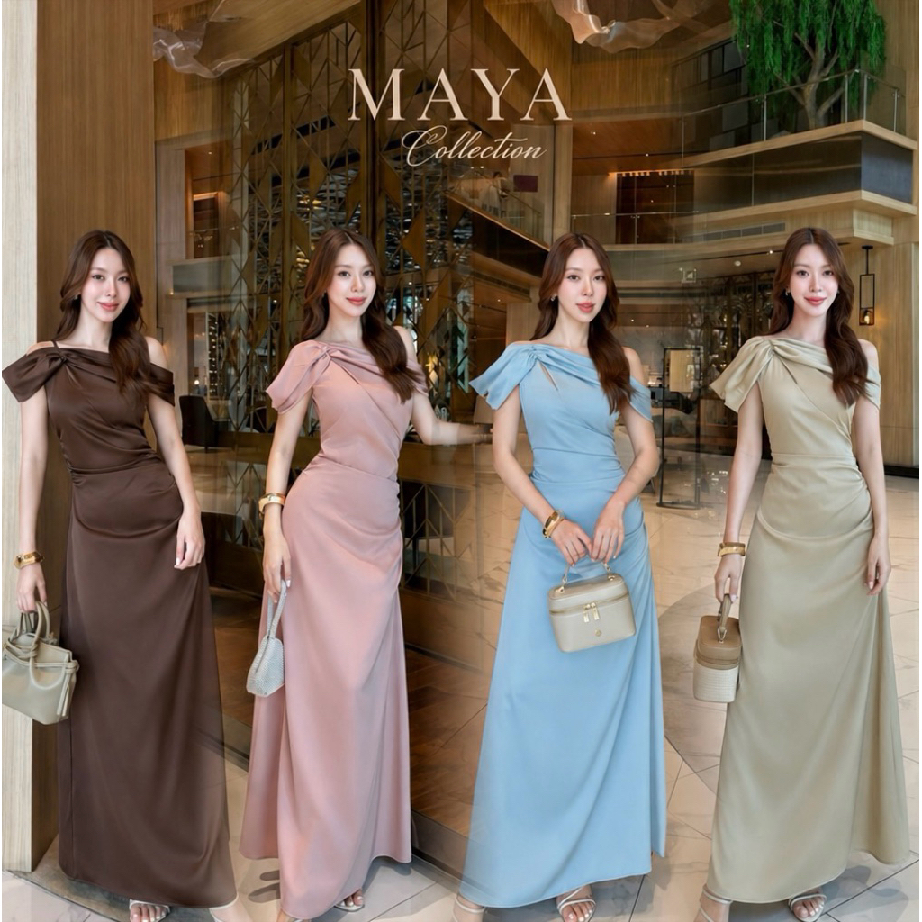 ชุดเพื่อนเจ้าสาวผ้าซาตินโคเรีย พรางแขนสวย ใส่สบาย ไซส์ S-2XL MAYA G152