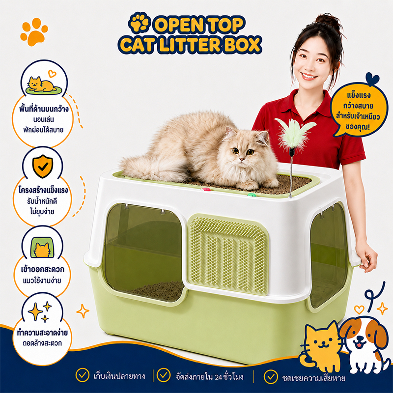ห้องน้ำแมวตัวใหญ่ ถาดทรายแมว กระบะทรายแมว