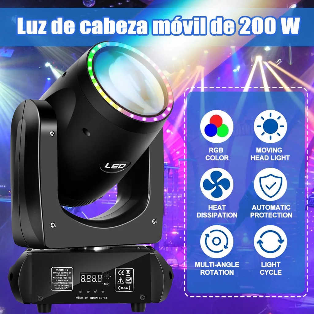 200W ไฟบีม LED light ring ไฟดิสโก้ ไฟมูฟวิ่งบีม เอฟเฟกต์สายรุ้งปริซึม 11 Gobos ปริซึม 11 สี 24 ดอกไม้ Party Light Disco