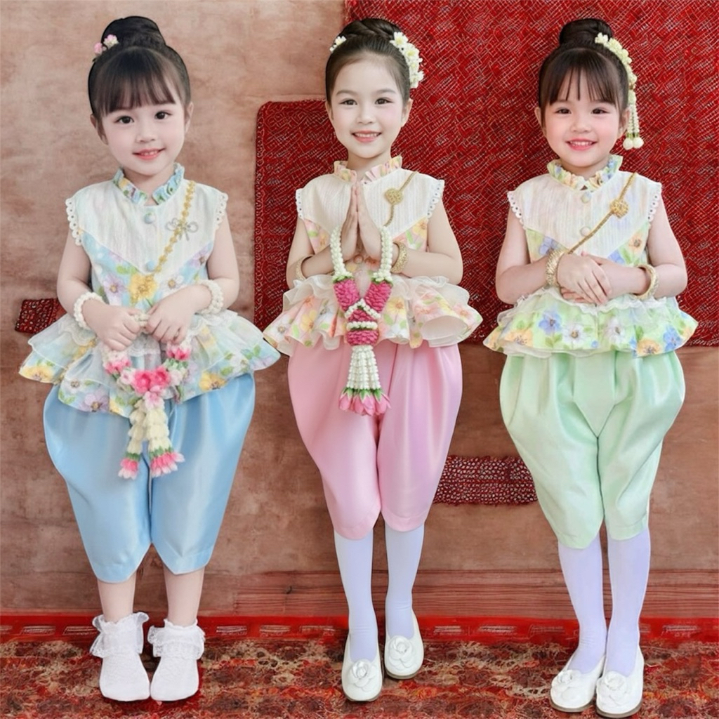 💖 ชุดไทยเด็กหญิงโจงกระเบน รุ่นมะลิวัลย์ ใส่ไปโรงเรียน สบาย ไม่ร้อน ราคาถูก มีจำนวนจำกัด มุมมองที่ 3