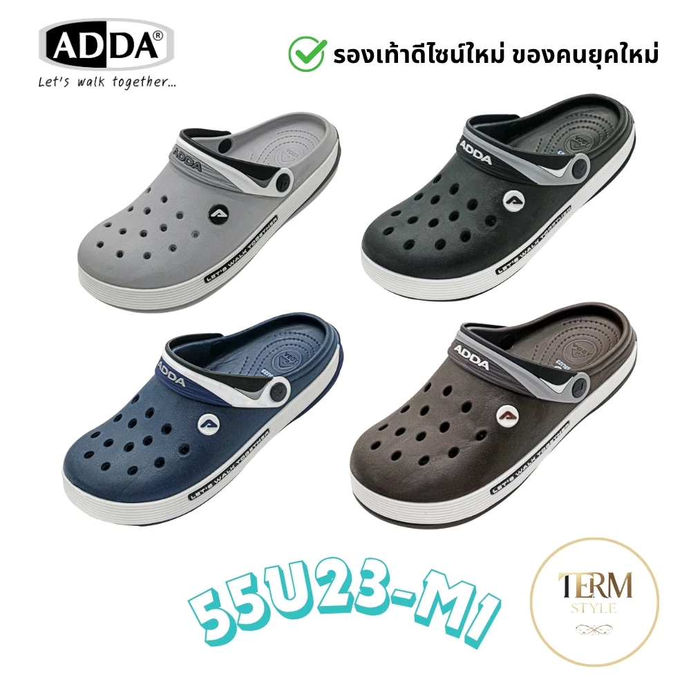 ADDA 55U23-M1 รองเท้าหัวโตผู้ชาย ดีไซน์ใหม่ พื้นนุ่ม ระบายอากาศ สายรัดส้น ของแท้