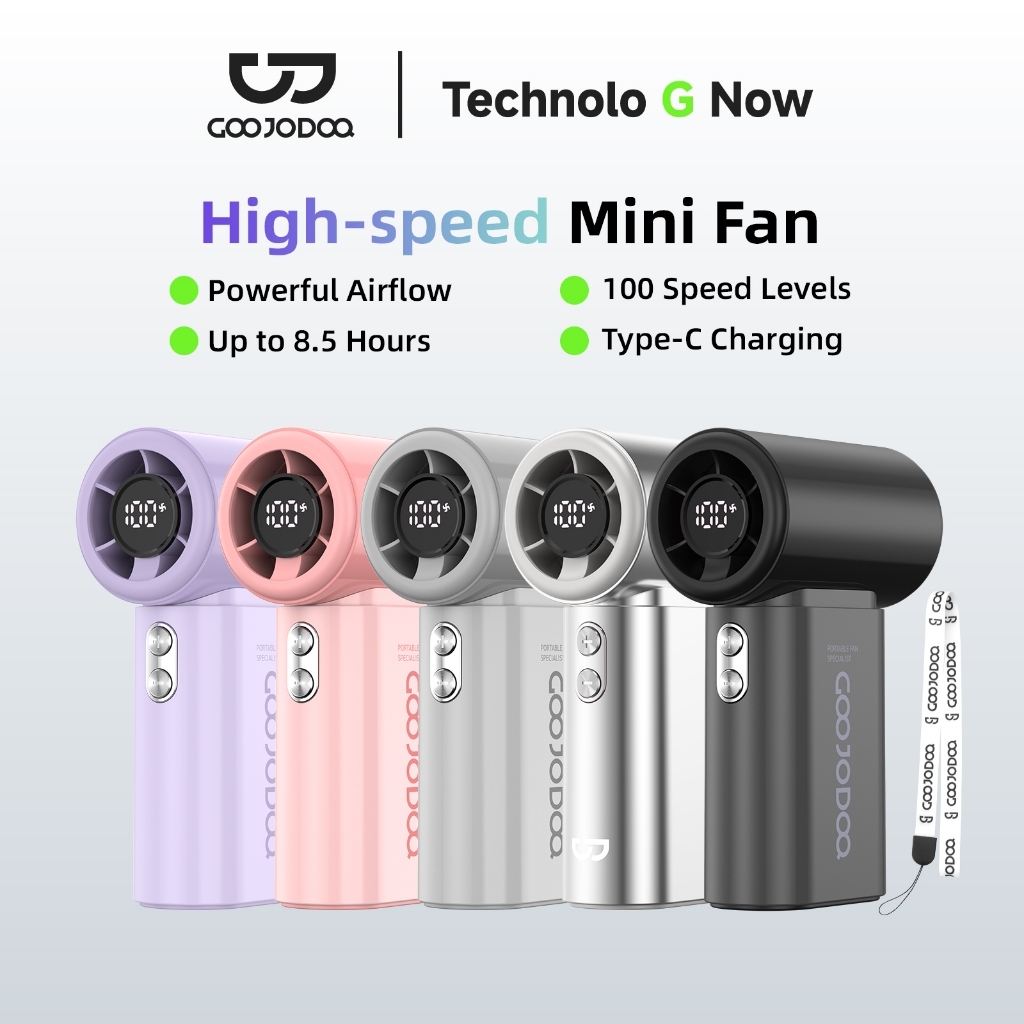 GOOJODOQ Gfs017 พัดลมพกพา 2000mah พัดลม Type C พร้อมจอแสดงผล พัดลมไอเย็น 100 ระดับ พัดลมมือถือ