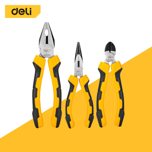 Deli คีม คีมปากแหลม คีมปากจิ้งจก คีมตัดสายไฟ ตัดสายไฟ 6/7/8 นิ้ว คีมปากเฉียง Combination Pliers