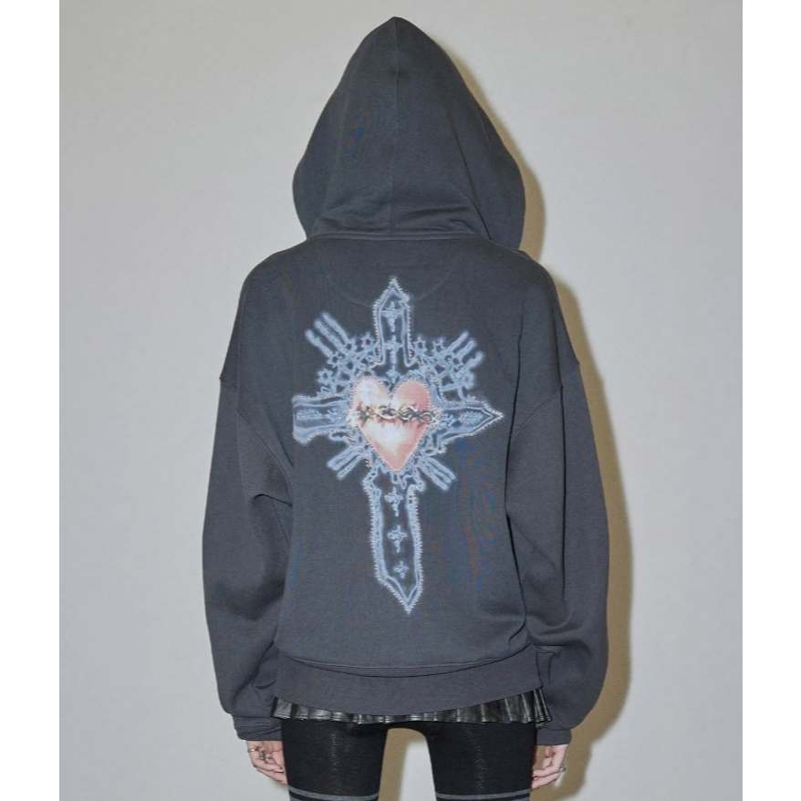 Sculptor Beaded Saint Hoodie Zip-Up (Charcoal, Dirty White