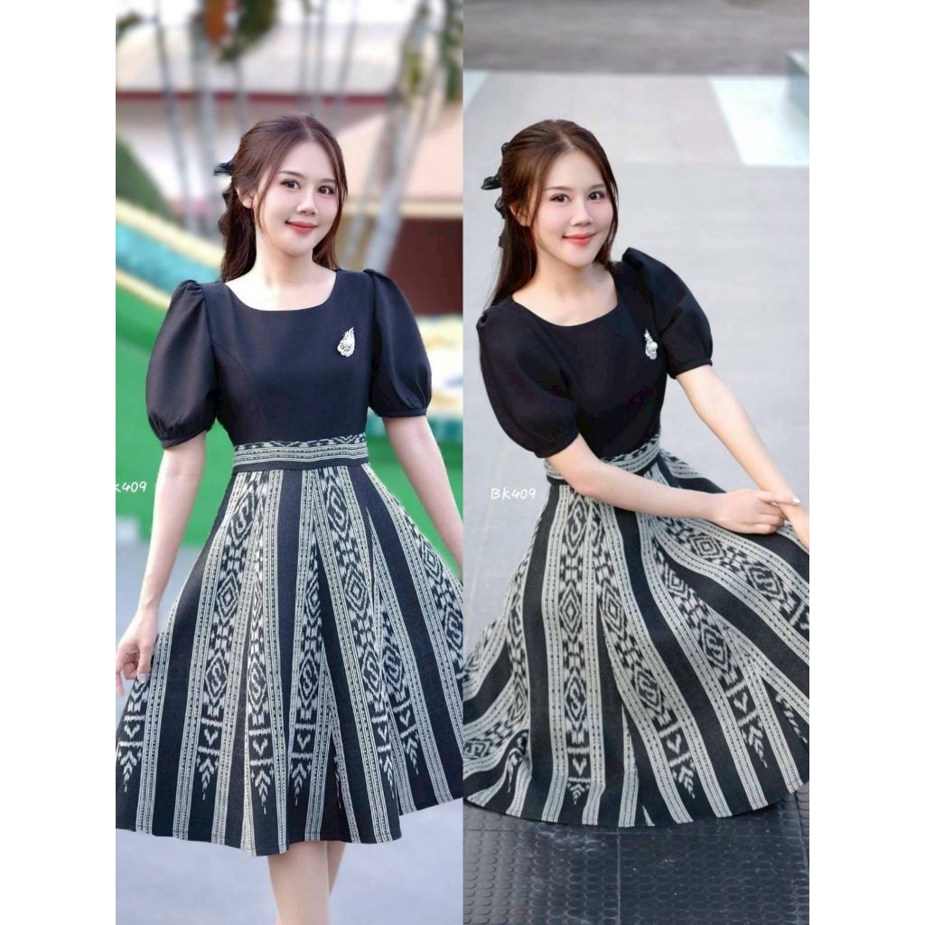 เดรสผ้าไทยผ้าฝ้ายทอลายพรีเมียม ทรงย้วยพรางพุง ไซส์ S-2XL ราคาถูกที่สุด มุมมองที่ 3