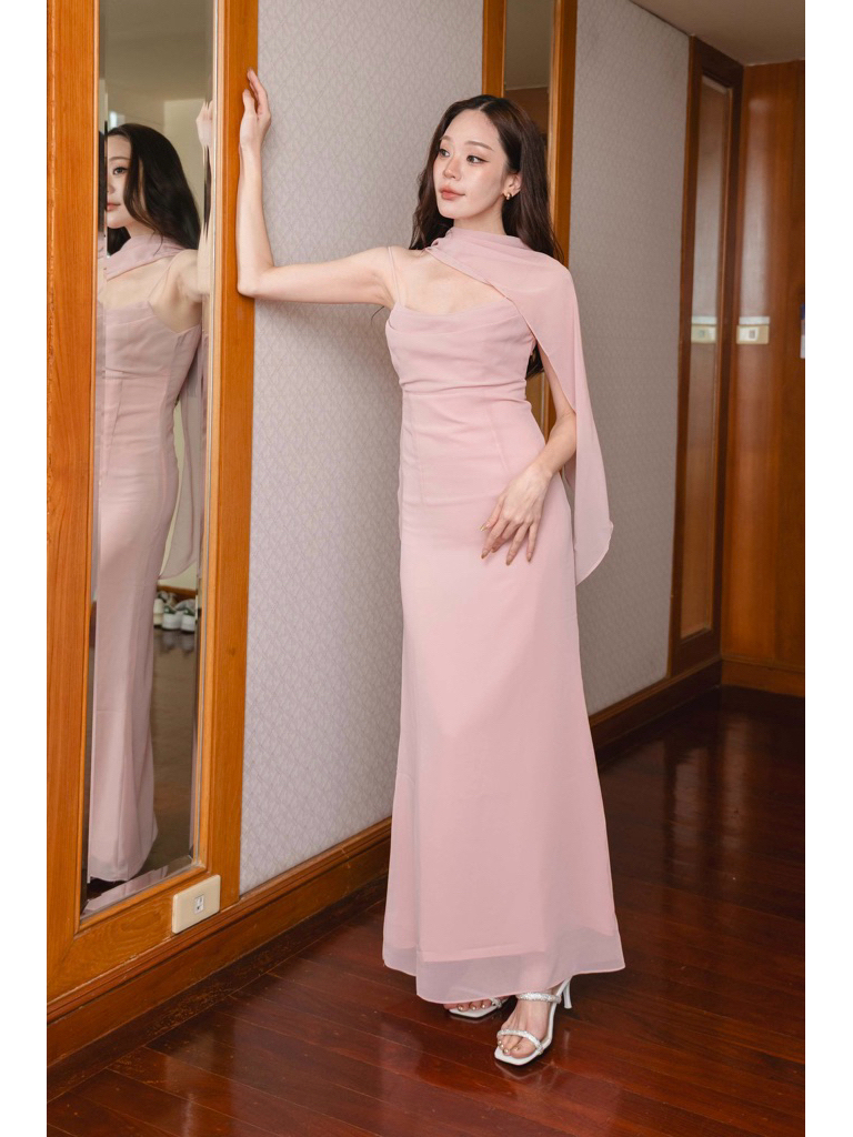 BEVA Camila Dress ชุดออกงานเรียบหรู ไปงานแต่ง ดินเนอร์ ผ้าชีฟองพลิ้ว พรางพุง ไซส์ XS-L มุมมองที่ 6