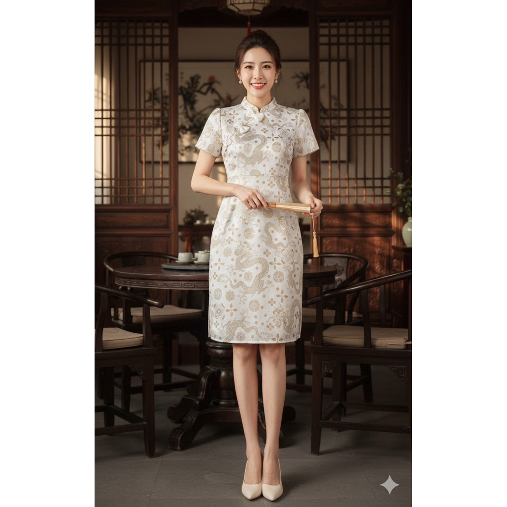 เดรสขาวตรุษจีน PIRA DRESS ผ้าฝ้ายอัดกาว พรางพุง สวยหรู รับทรัพย์ เทรนด์ 2025 มุมมองที่ 2
