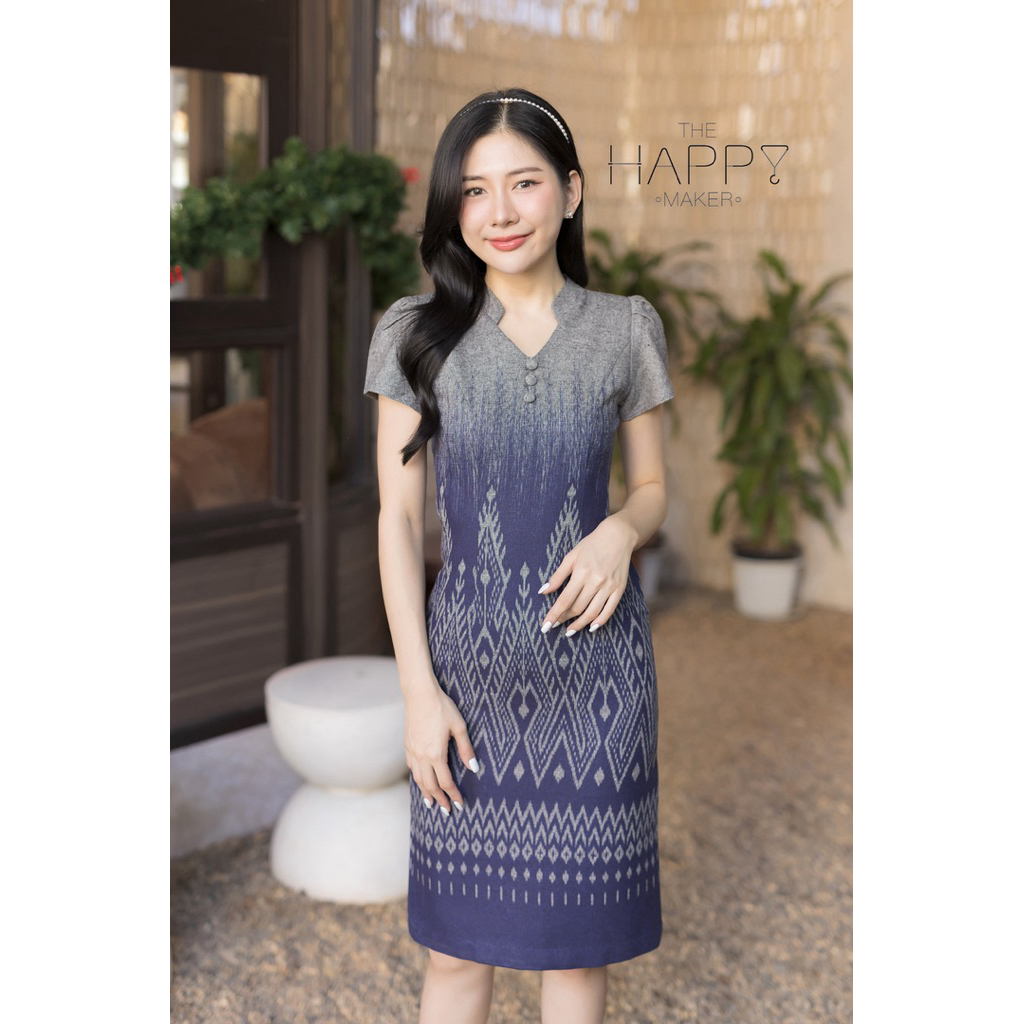 เดรสผ้าไทยมัดหมี่คอจีนวี ชุดทำงานซับในเรียบหรู ใส่แล้วภูมิฐาน สวยทุกสไตล์ มุมมองที่ 5