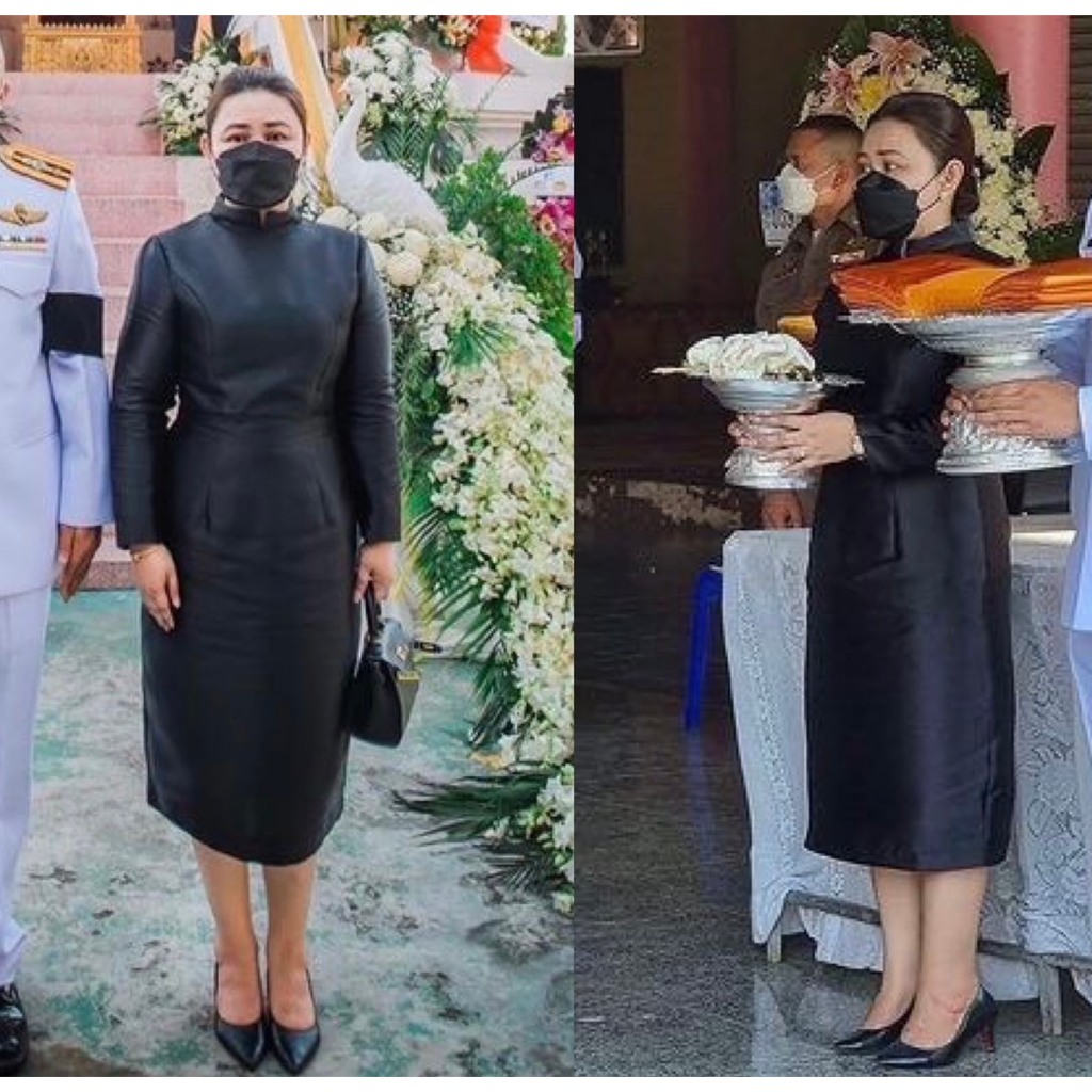 เดรสผ่าหลังไหมอิตาลี ชุดดำสุภาพไทยจิตรลดาประยุกต์ เรียบหรูดูแพง ไซส์ S-3XL มุมมองที่ 5
