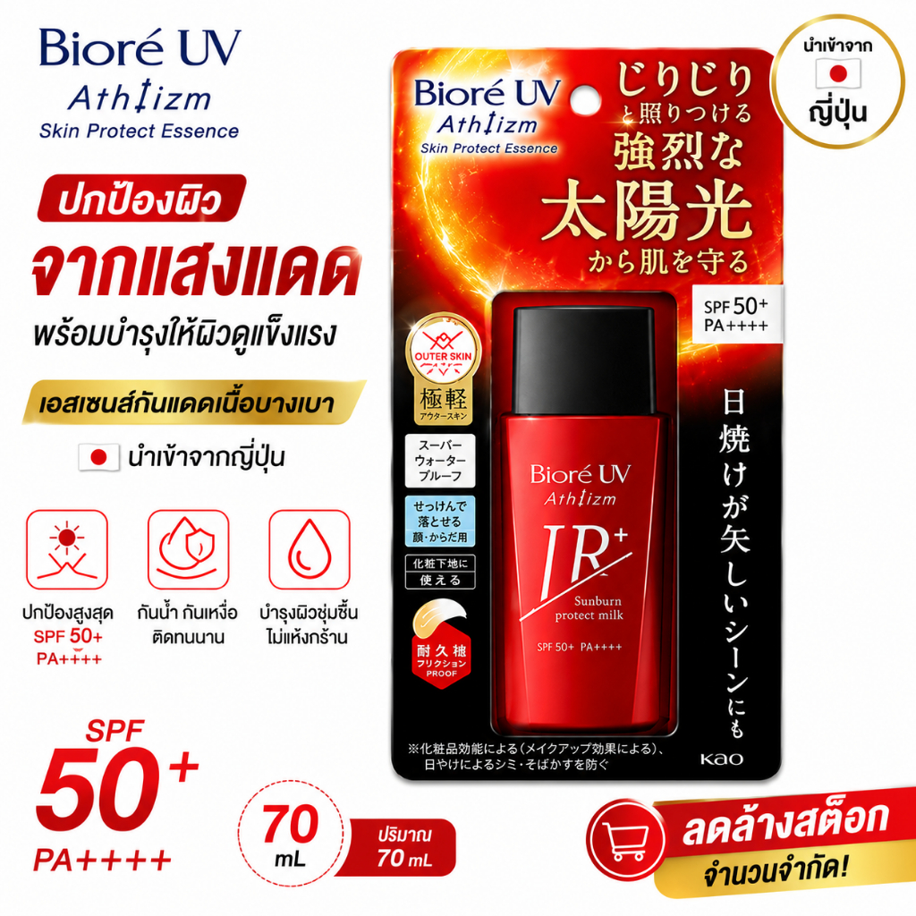 Biore UV Athlizm Skin Protect Essence SPF50+ PA++++ 70ml ลดล้างสต๊อก ...