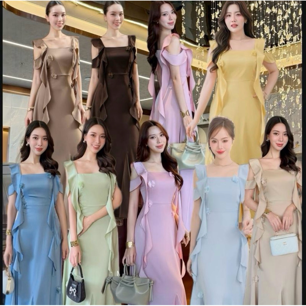 MAYA G129 เดรสเพื่อนเจ้าสาวแต่งดอกไม้ พรางแขนสะโพก ไซส์ S-3XL 8 สี ราคาคุ้ม