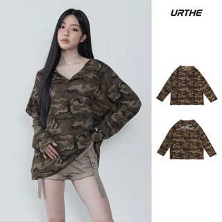 URTHE - เสื้อยืดเเขนยาว ลายพราง รุ่น CAMO WAFFLE HENLEY T-SHIRT - Col. JUIS LILITH