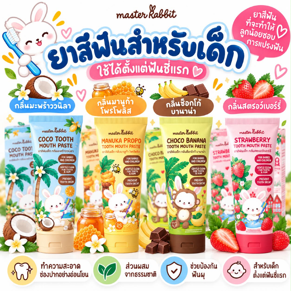 (ส่งด่วน/ส่งทันที🔥) ยาสีฟัน สำหรับเด็ก 6เดือนขึ้นไป Master rabbit coco tooth mouth paste 40g