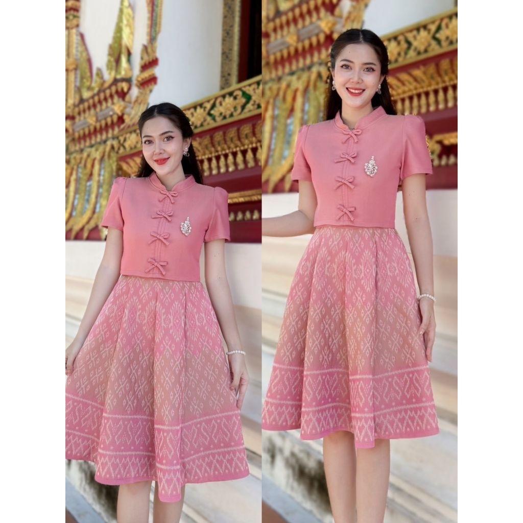 เดรสผ้าฝ้ายมัดหมี่ไทยอัดกาวทั้งชุด พร้อมส่ง ผ้าดี สีสวย ใส่แล้วน่ารัก มุมมองที่ 3