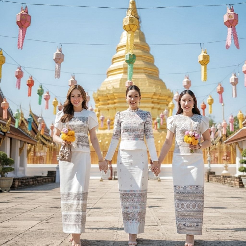 เซ็ตเสื้อผ้าถุงไทยลายสวยคลาสสิก 2 ชิ้น เนื้อผ้าดี คุ้มค่า