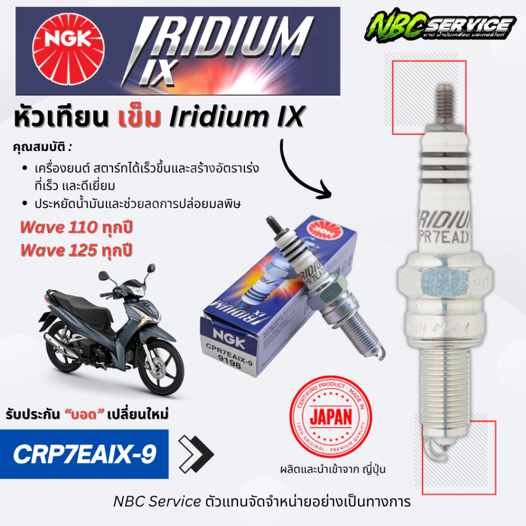 หัวเทียนเข็ม NGK Iridium สำหรับ Wave 110 125