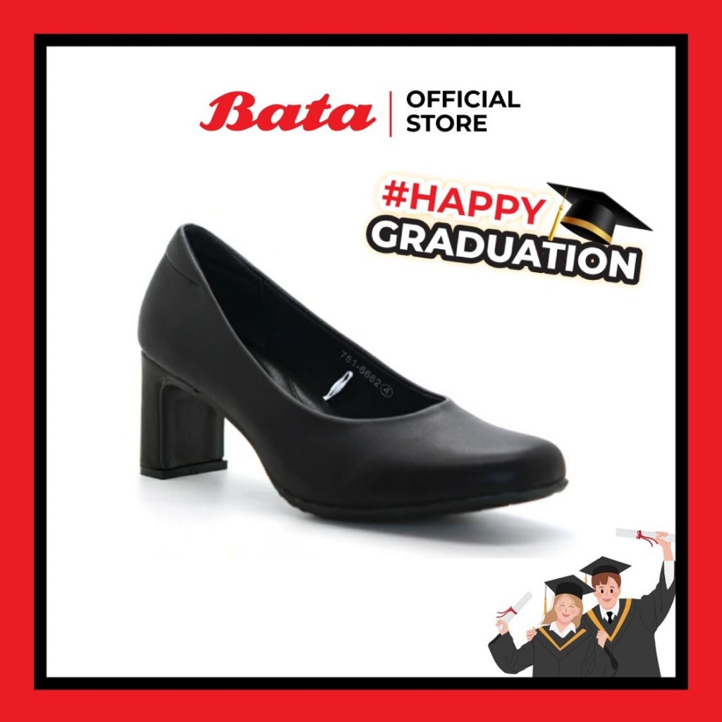 *Best Seller* Bata รองเท้ารับปริญญา ทางการ แบบสวม รองรับน้ำหนักเท้าได้ดี ส้น 2.5 นิ้ว สำหรับผู้หญิง รหัส 7516662