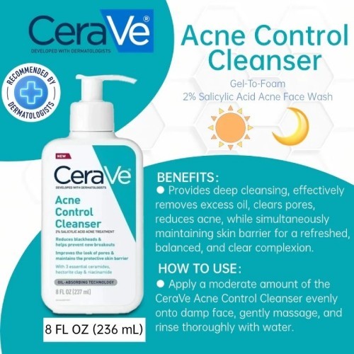 CeraVe Acne Control Cleanser เซราวี แอคเน่ คอนโทรล คลีนเซอร์ 237ml For ...