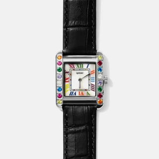 LAPHONT GEM WATCH LARGE SILVER CASE MOP MULTICOLOUR NUMBER DIAL
