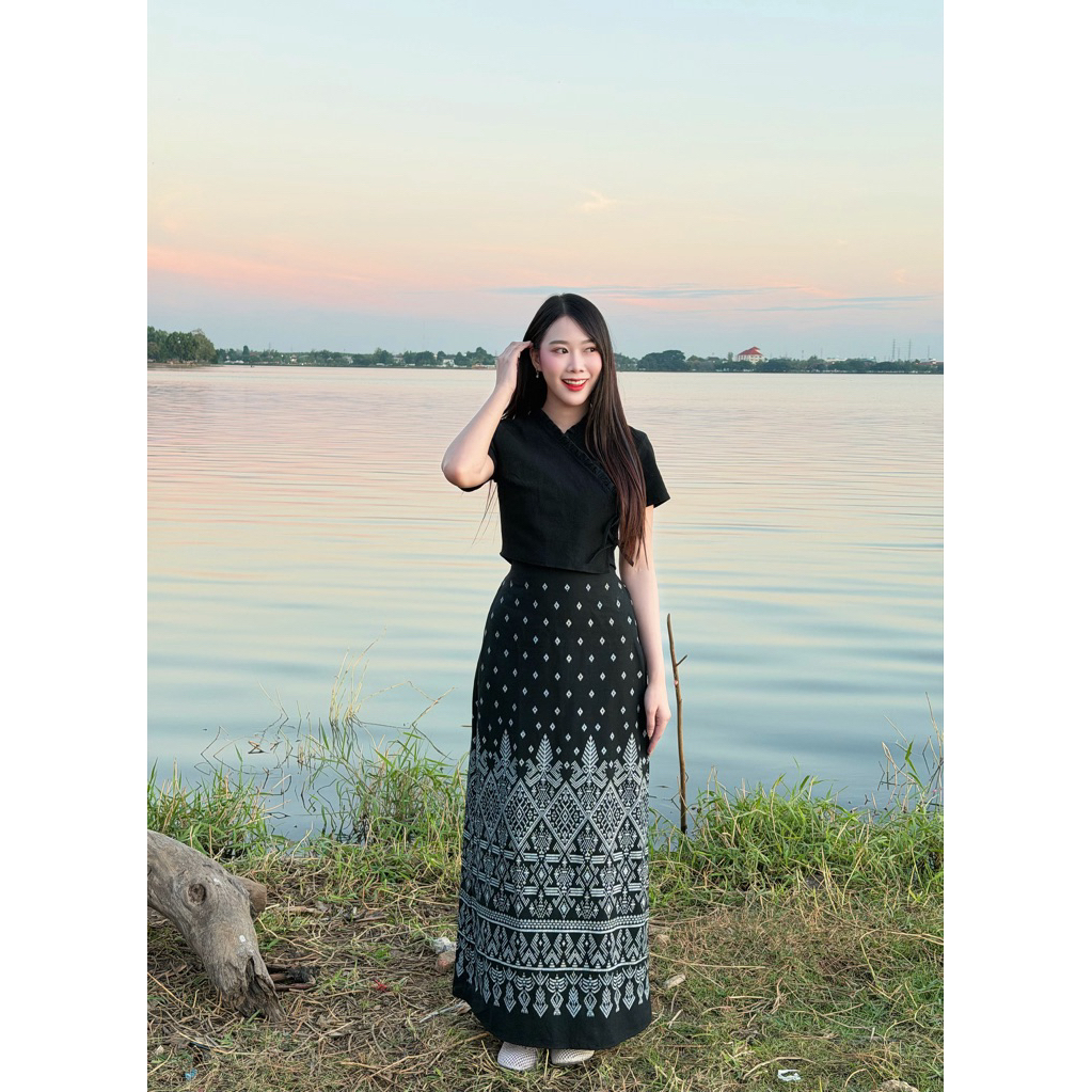 TANTANOD TL6 เสื้อไขว้ผูกข้าง กระโปรงยาวพญานาค ผ้าฝ้าย สวยขับผิว ใส่สบาย มุมมองที่ 2