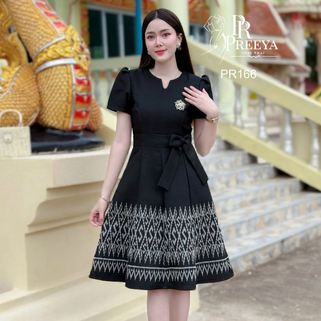 PR166 เดรสผ้าฝ้ายทอลายอัดกาว ไซส์S-2XL เนี๊ยบทุกคัตติ้ง | preeya มุมมองที่ 6