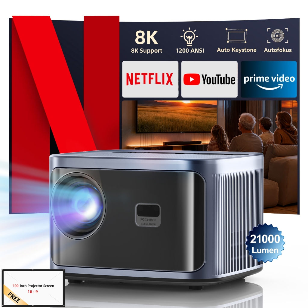 Fintex Max โปรเจคเตอร์ 1200ANSI 8K UHD โปรเจคเตอร์ เชื่อมต่อ wifi ...