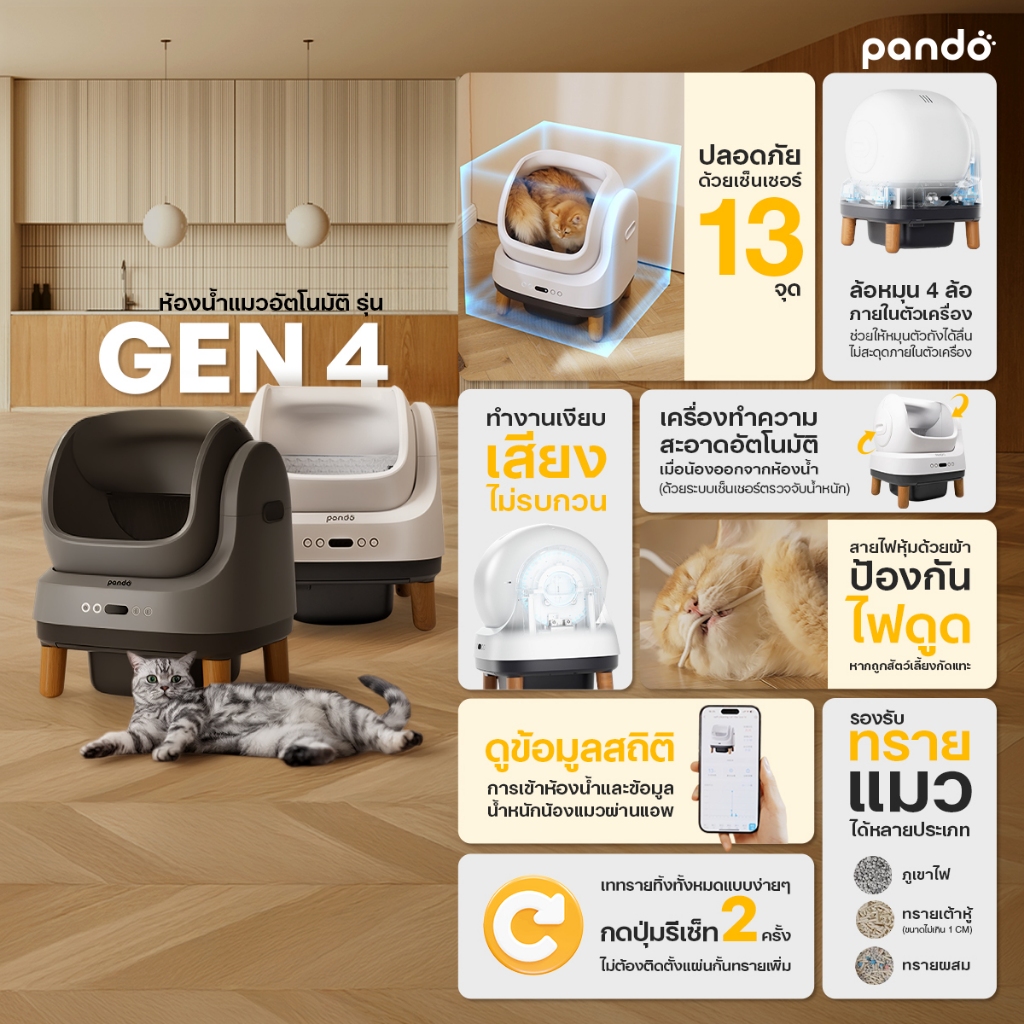 PANDO Four Generation Cat Litter Box Open-top ห้องน้ำแมวอัตโนมัติ รุ่น ...