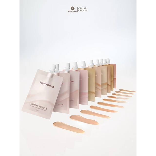 SUPERMOM l LUMI MATTE FOUNDATION SACHET รองพื้นเนื้อแมตต์แบบซอง ติดทน ปกปิดระดับปานกลาง Made in korea Vegan 8 กรัม