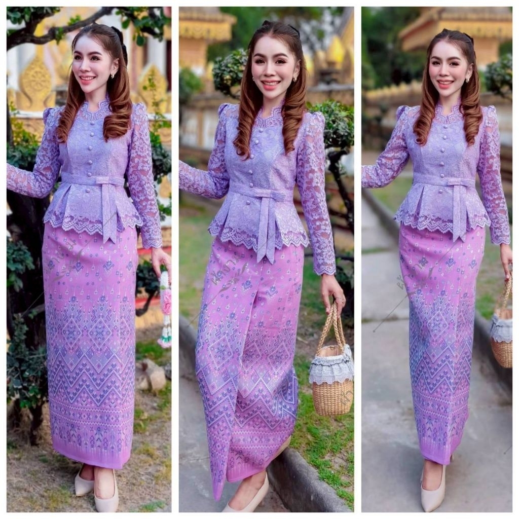 ผ้าถุงซิปหลังลายช่อทิพย์ ผ้าฝ้ายนุ่ม ลดพุง ขับผิว ใส่แล้วสูงเพรียว มุมมองที่ 3