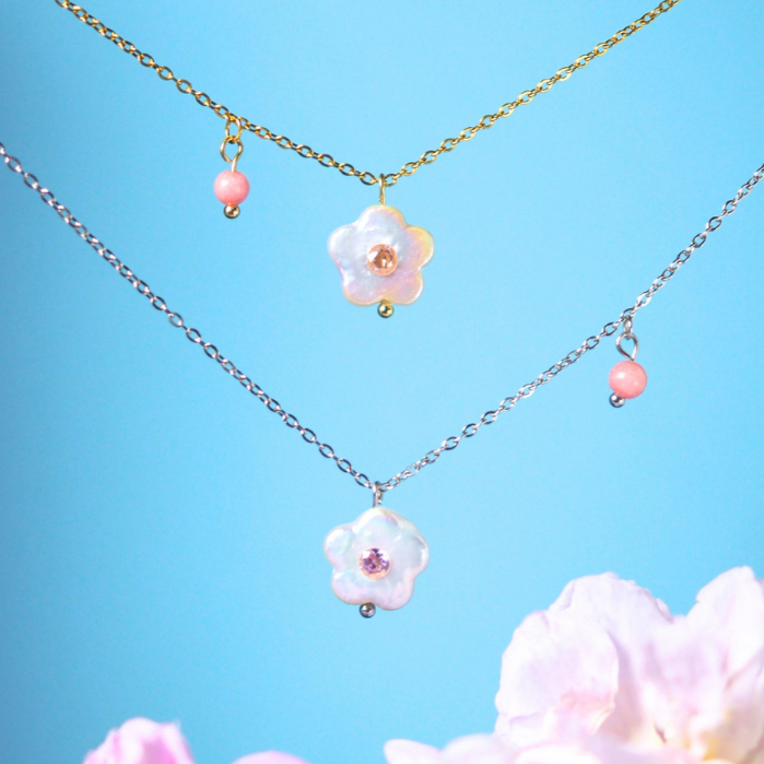 just gleam things - Gleamy Garden Necklace สร้อยคอสแตนเลสมุกน้ำจืดทรง ...