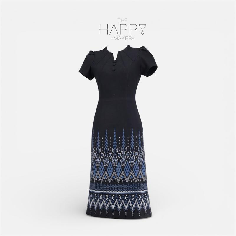 เดรสผ้าไทยทรงวัยรุ่น คอวีไม่ตัน สวยไม่แก่ ใส่ได้ทุกวัย – [แบรนด์ไทย] มุมมองที่ 3