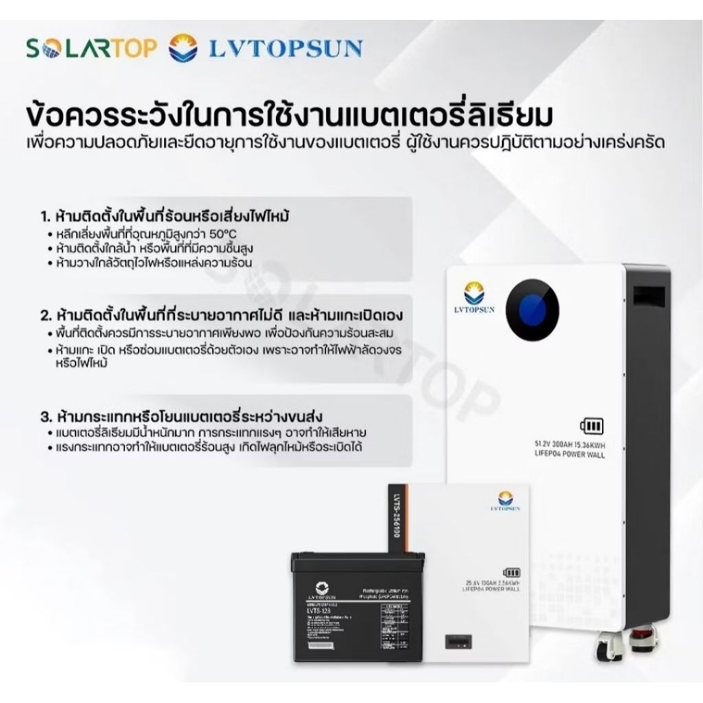 แบตเตอรี่ลิเธียม รุ่นอัพเดท BMS แบต LiFePO4 51.2V 300Ahรุ่น LVTS-512300 ...