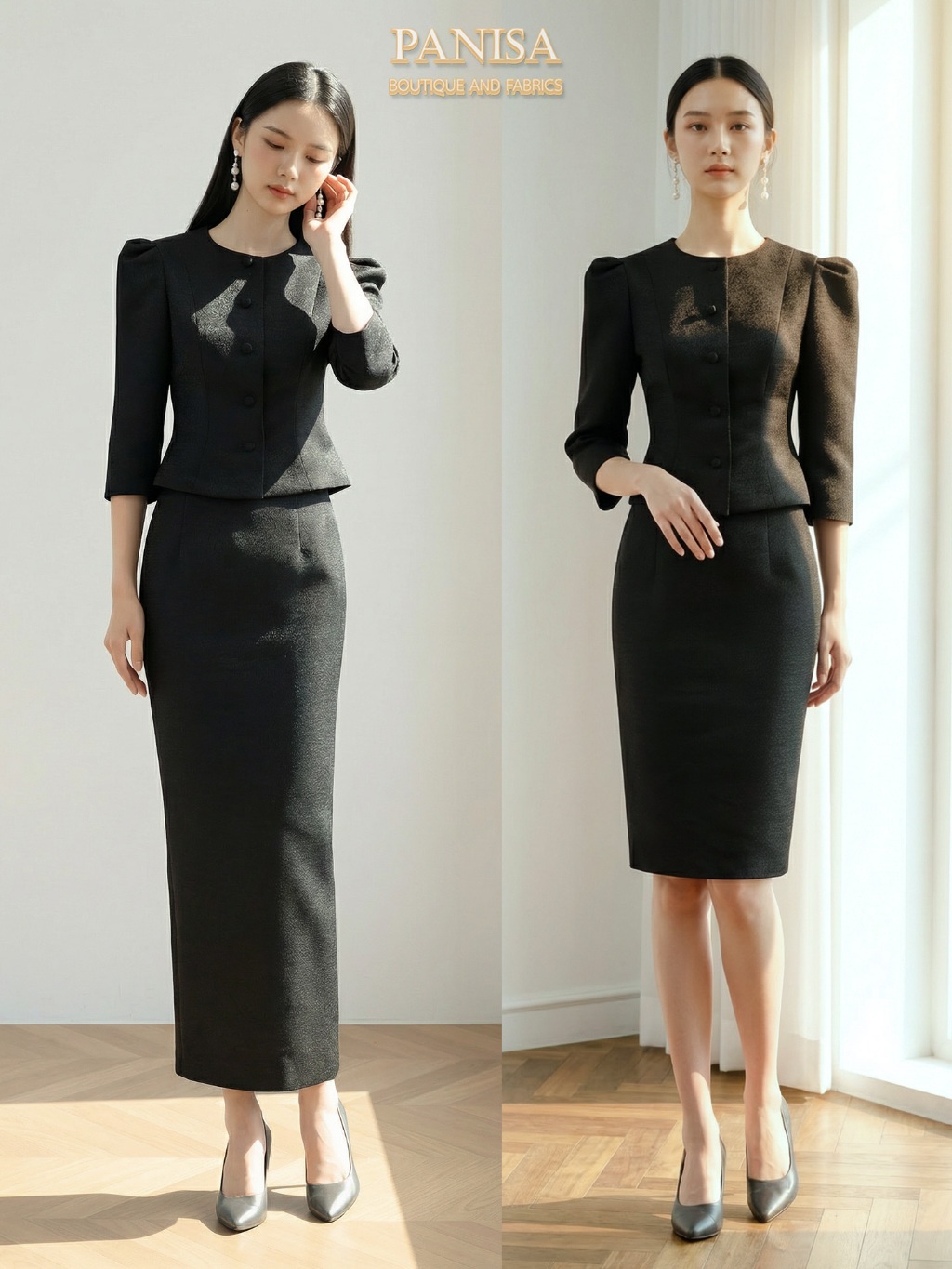 Panisa ชุดผ้าไทยขาว-ดำ ใส่ทำงาน พิธีการ เรียบหรู ทรงสวย เนื้อดี ไซส์ M L มุมมองที่ 6