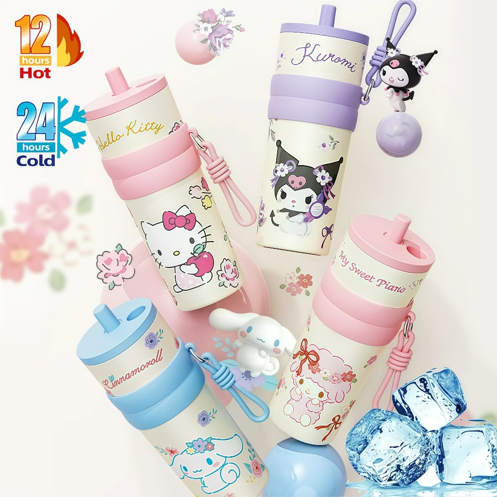 ส่งฟรี กระติกน้ำเก็บความเย็น สแตนเลส 316 ขนาด 710ML ลายการ์ตูนน่ารัก มีหลอด พกพาสะดวก ใช้ในรถได้ เก็บความเย็นยาวนาน